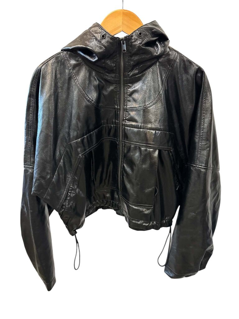 Hudson Sport Vegan Patent Leather Zip Hooded Jacket - Size Small