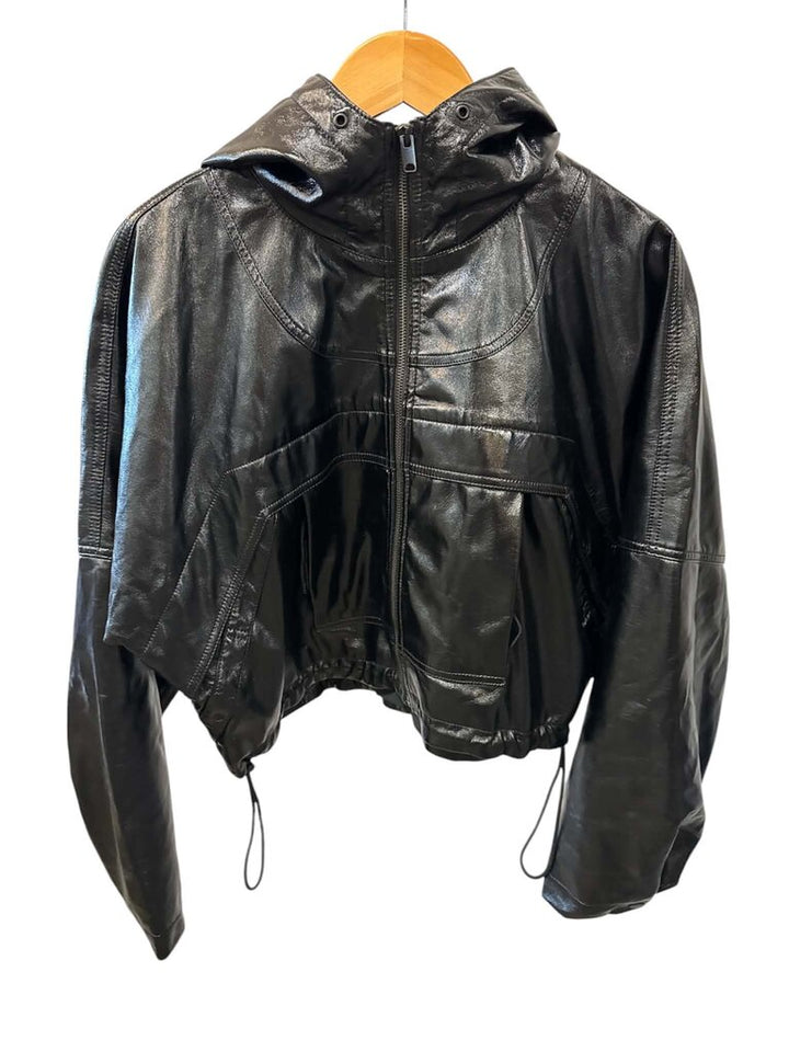 Hudson Sport Vegan Patent Leather Zip Hooded Jacket - Size Small