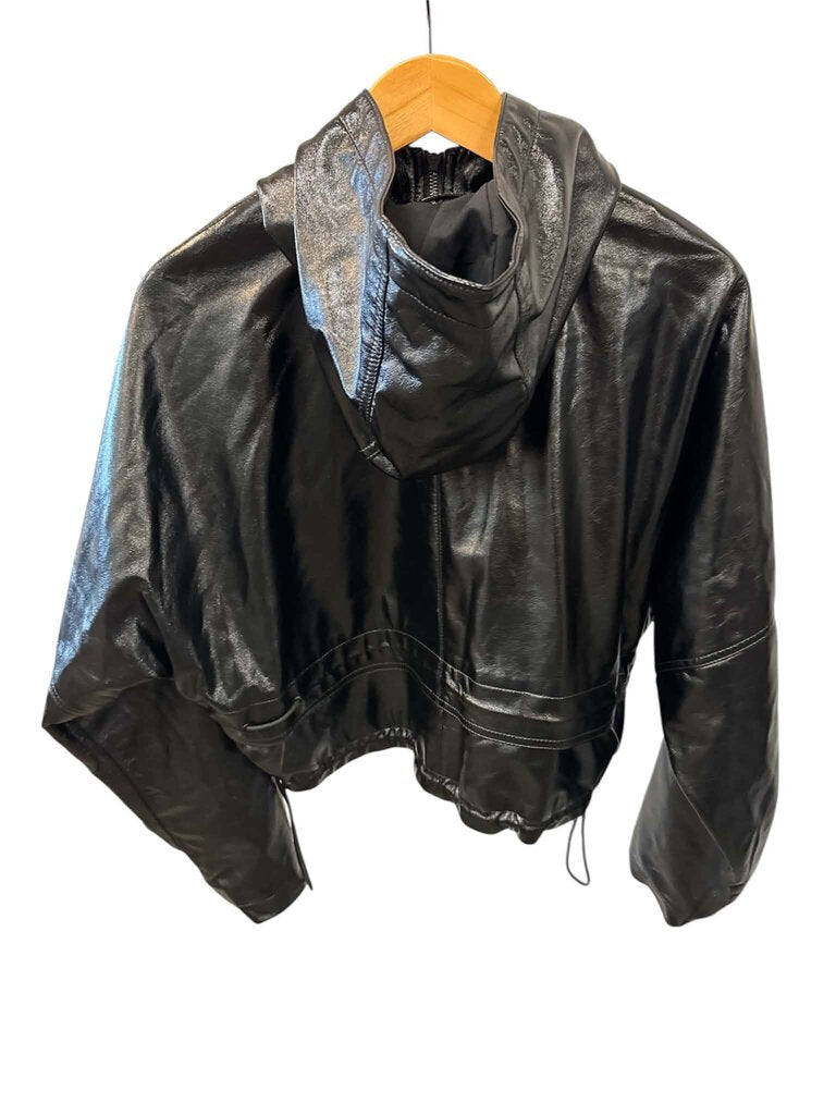 Hudson Sport Vegan Patent Leather Zip Hooded Jacket - Size Small