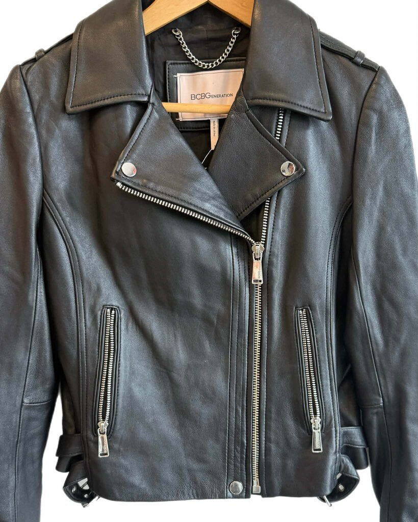 BCBG Leather Moto Biker Jacket - Size Small