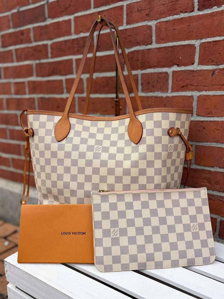 Louis Vuitton Damier Azur Neverfull MM Tote (with pouch)