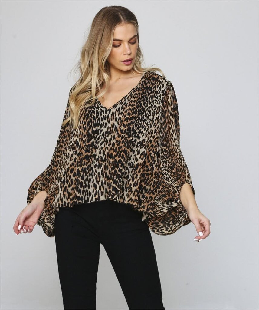 Ganni Pleated Leopard Georgette Blouse- Size Small