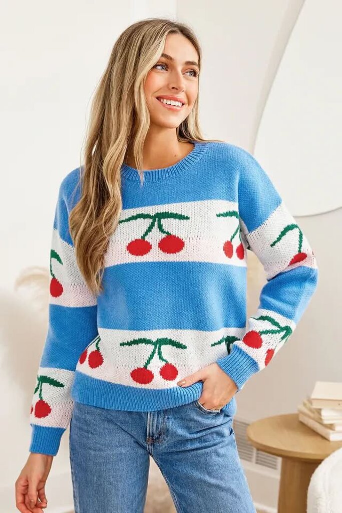 Pink Lily Knit Cherry Sweater - Size Medium