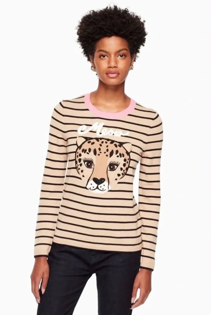 Kate Spade Broome Street Meow Leopard Striped Sweater - Size Medium