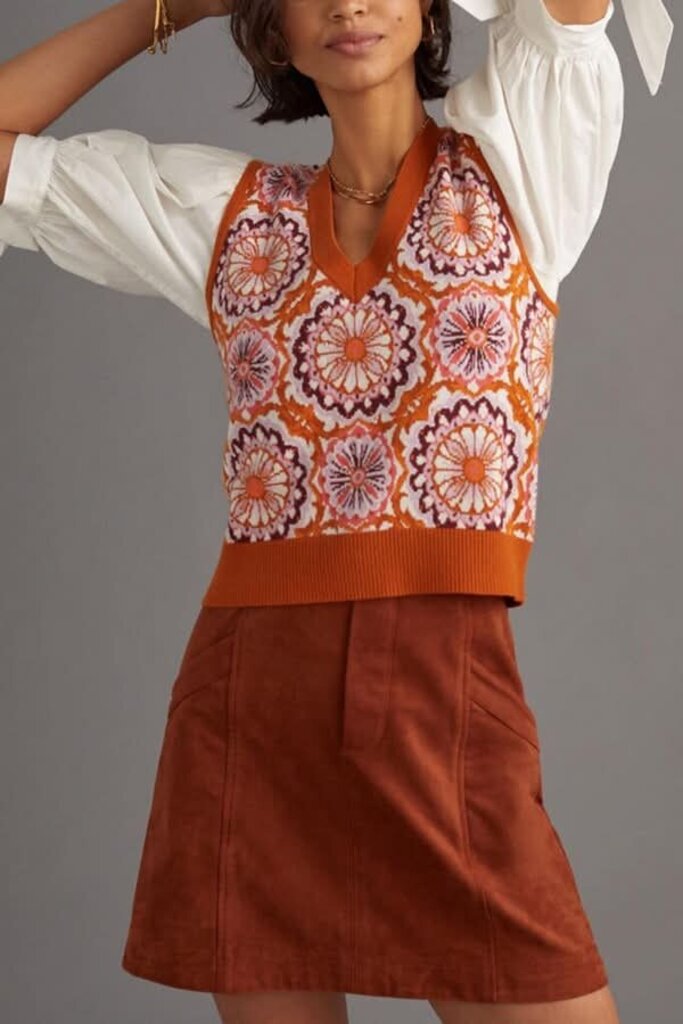 Maeve Jacquard Sweater Vest- Size XS