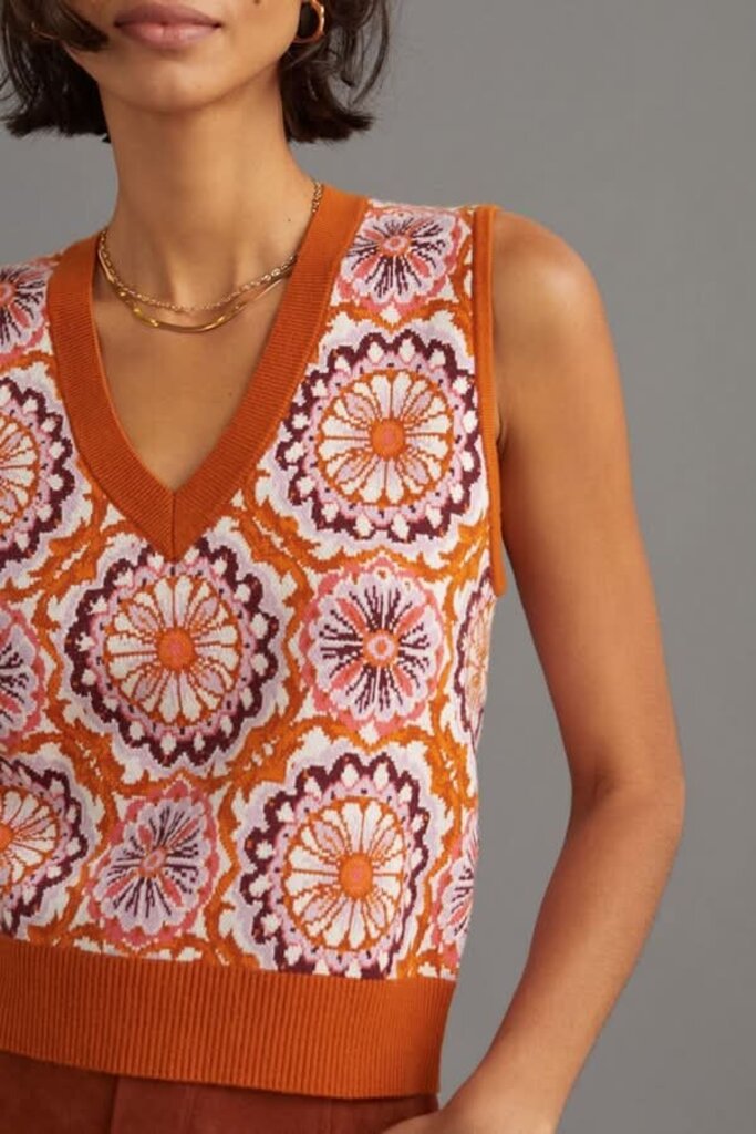 Maeve Jacquard Sweater Vest- Size XS