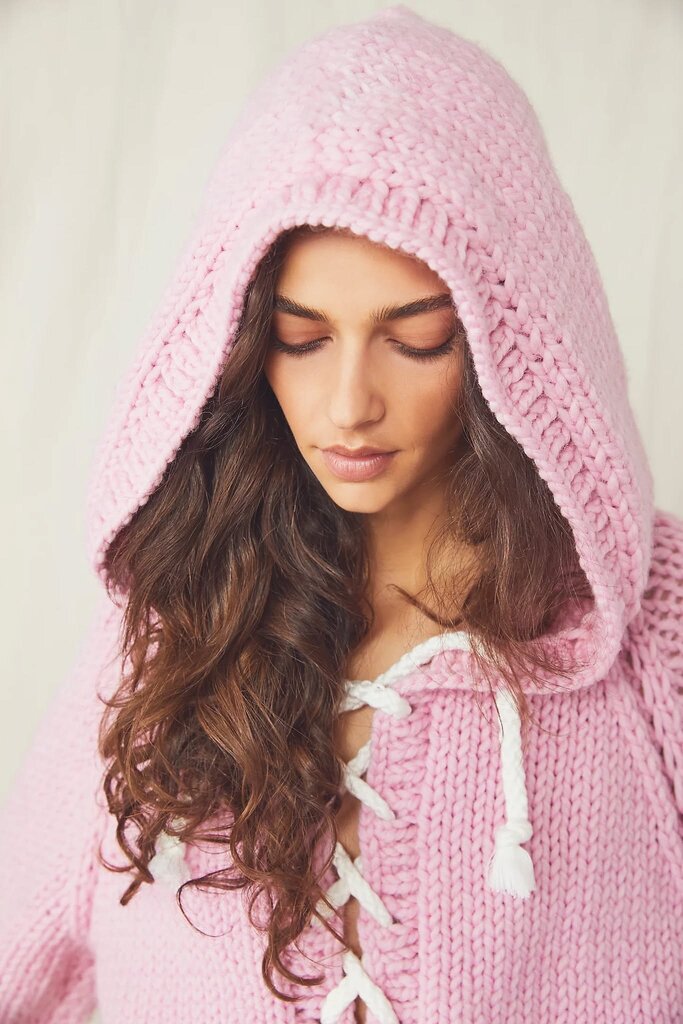 GOGO NWT Lace Up Hoodie Wool Sweater in Bubble Gum - One Size (Retails for $688)