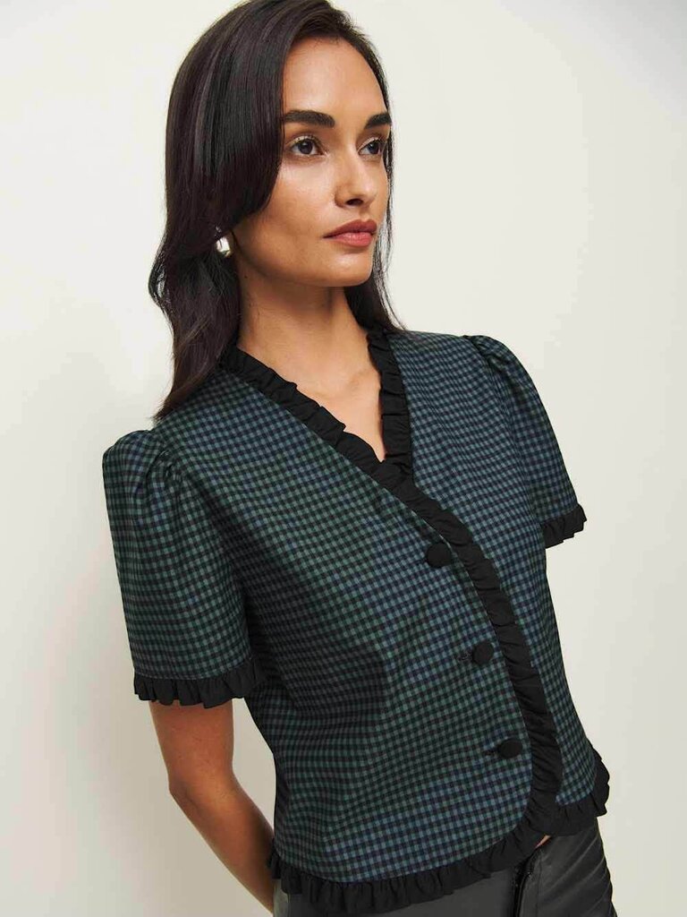 Reformation Bess Top in Dark Slate Check - Size Small (Retails for $168)