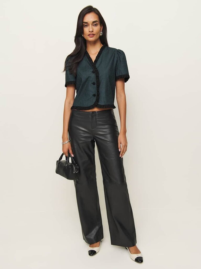 Reformation Bess Top in Dark Slate Check - Size Small (Retails for $168)