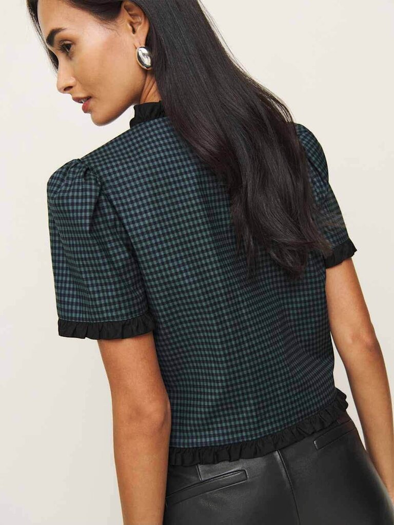 Reformation Bess Top in Dark Slate Check - Size Small (Retails for $168)