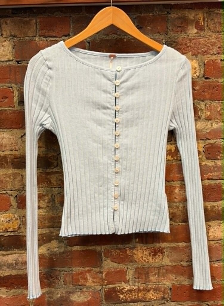 Free People Tilly Long-Sleeve Cardi Blouse Top Knit Ribbed Buttondown - Size Medium
