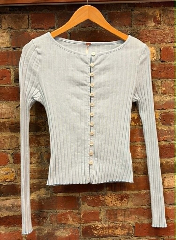 Free People Tilly Long-Sleeve Cardi Blouse Top Knit Ribbed Buttondown - Size Medium