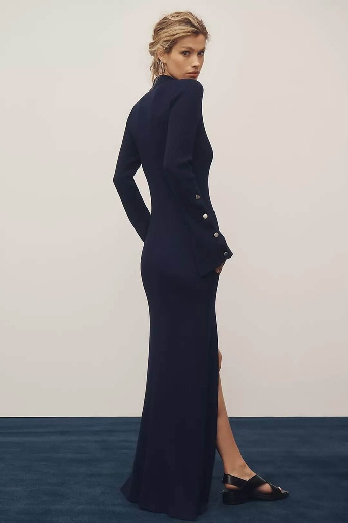 Anthropologie NWT Long-Sleeve V-Neck Snap-Front Knit Maxi Dress - Size Large Petite (Retails for $248)