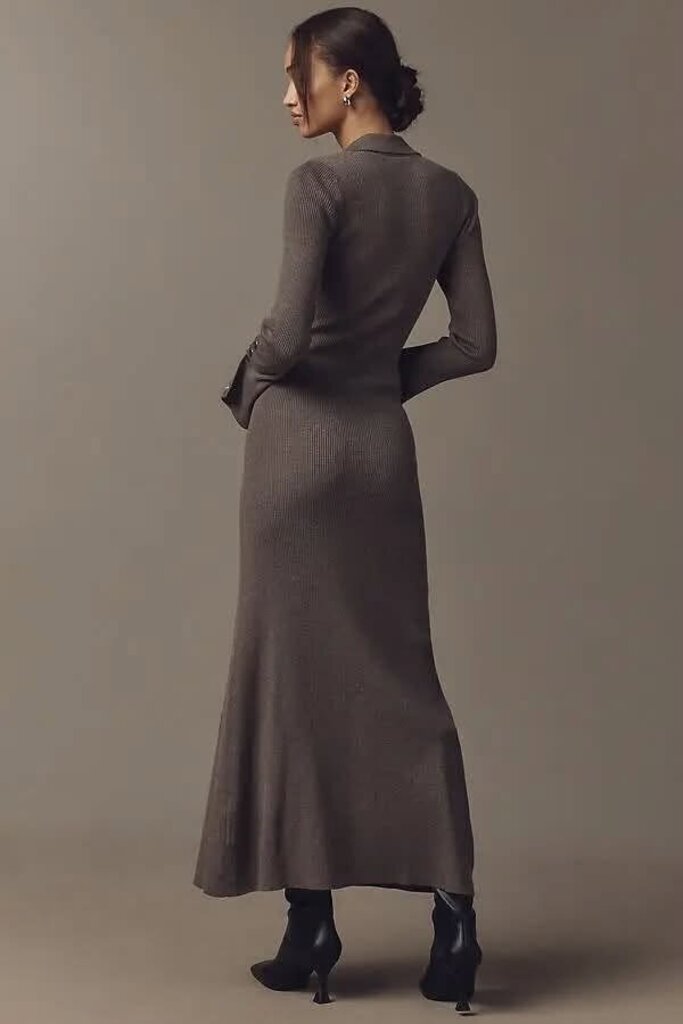 Anthropologie NWT Long-Sleeve V-Neck Snap-Front Knit Maxi Dress - Size Large Petite (Retails for $248)