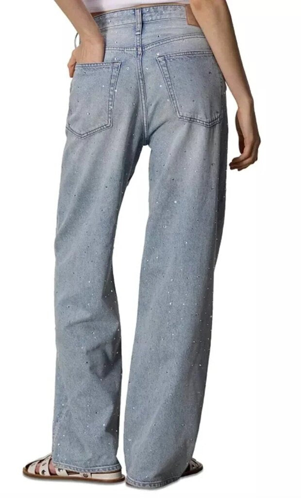 Rag & Bone Logan Mid-Rise Wide Leg Jeans in Misty Rhinestone Jewel - Size 28 (Retails for $398)