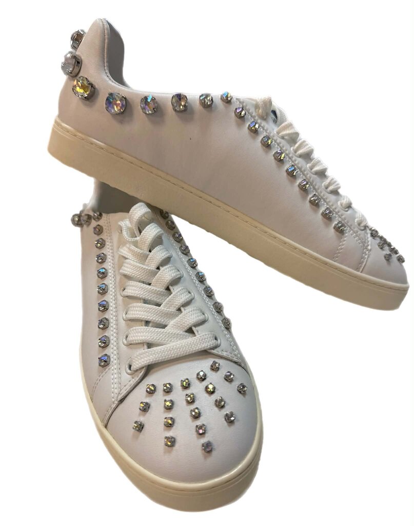 Stuart Weitzman Goldie Crystal Embellished Leather Sneaker - Size 9