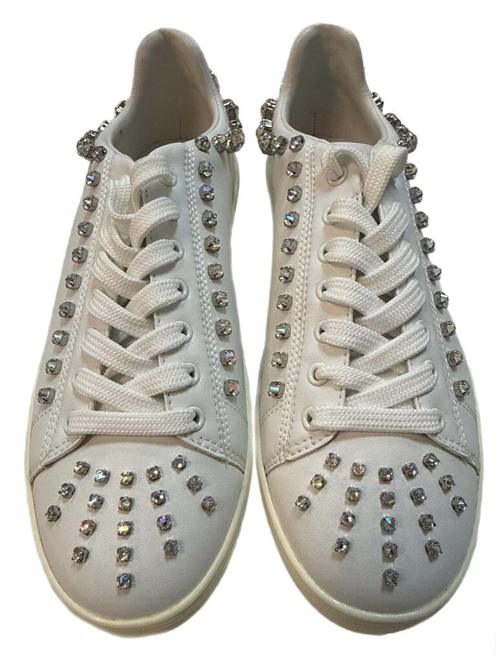 Stuart Weitzman Goldie Crystal Embellished Leather Sneaker - Size 9