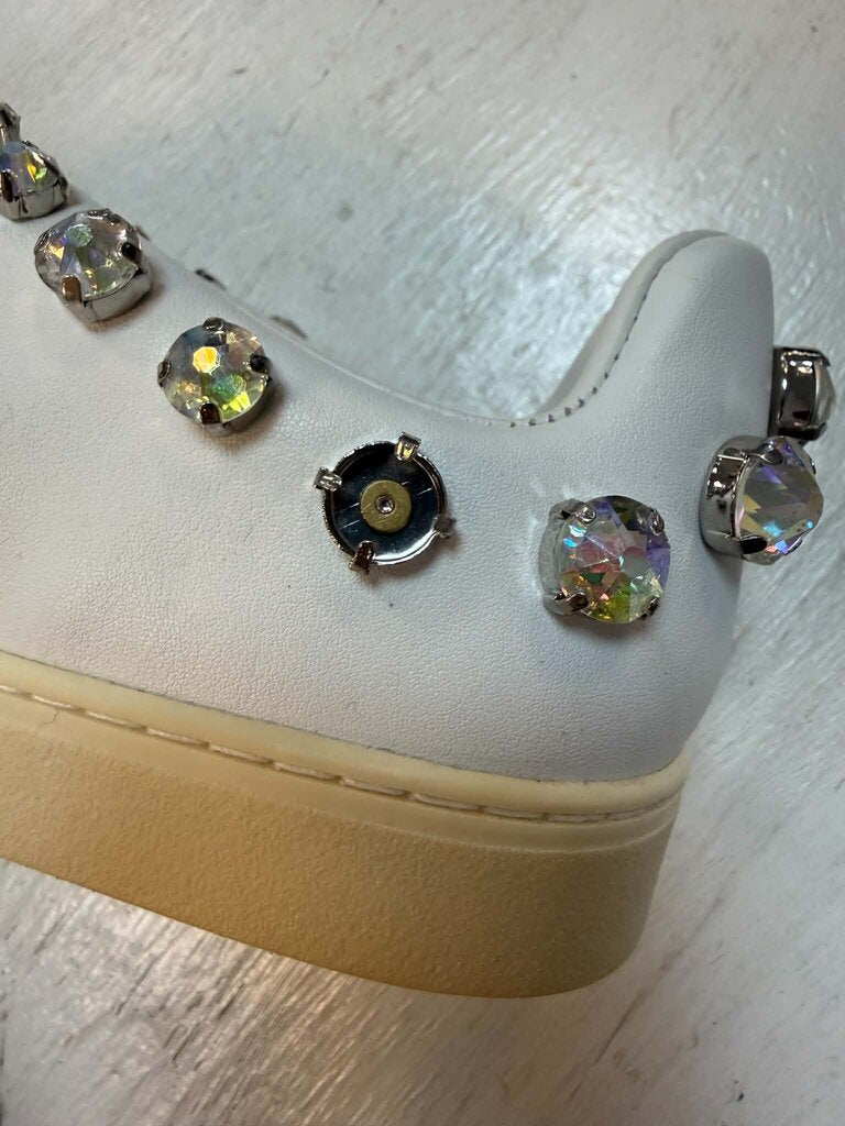 Stuart Weitzman Goldie Crystal Embellished Leather Sneaker - Size 9