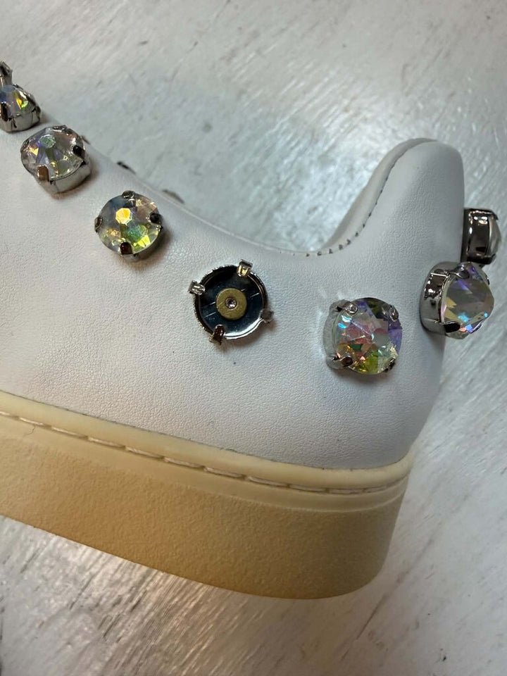 Stuart Weitzman Goldie Crystal Embellished Leather Sneaker - Size 9