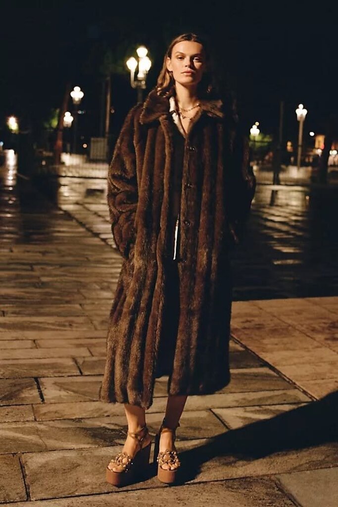 Mauve Faux Fur Channeled Long Coat NWT - Size 1X (retails $228)