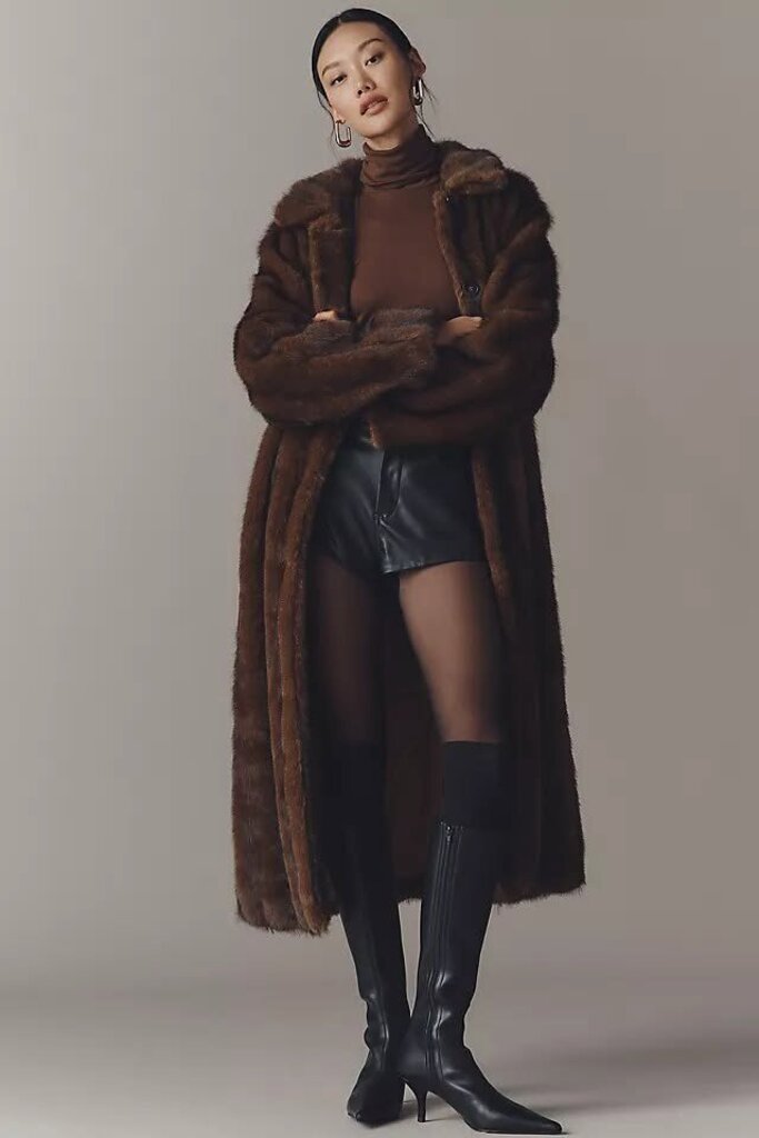 Mauve Faux Fur Channeled Long Coat NWT - Size 1X (retails $228)