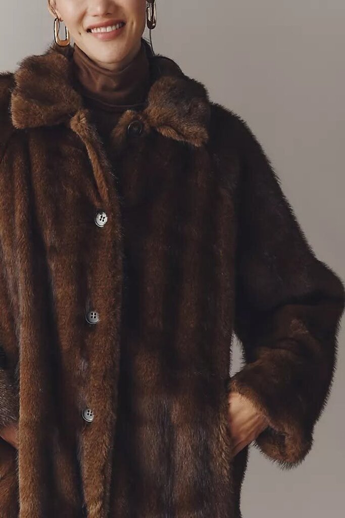Mauve Faux Fur Channeled Long Coat NWT - Size 1X (retails $228)