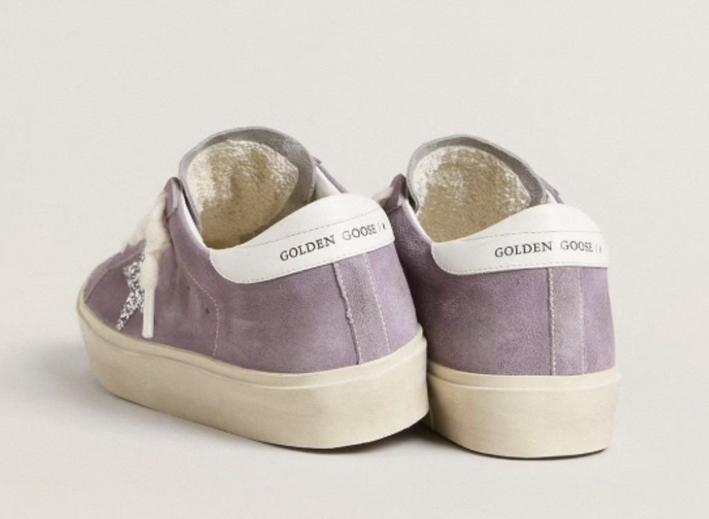 Golden Goose Womens Hi Star in Purple Suede with Silver Glitter Star - Size 38