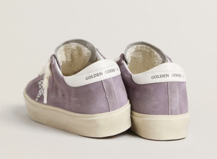 Golden Goose Womens Hi Star in Purple Suede with Silver Glitter Star - Size 38