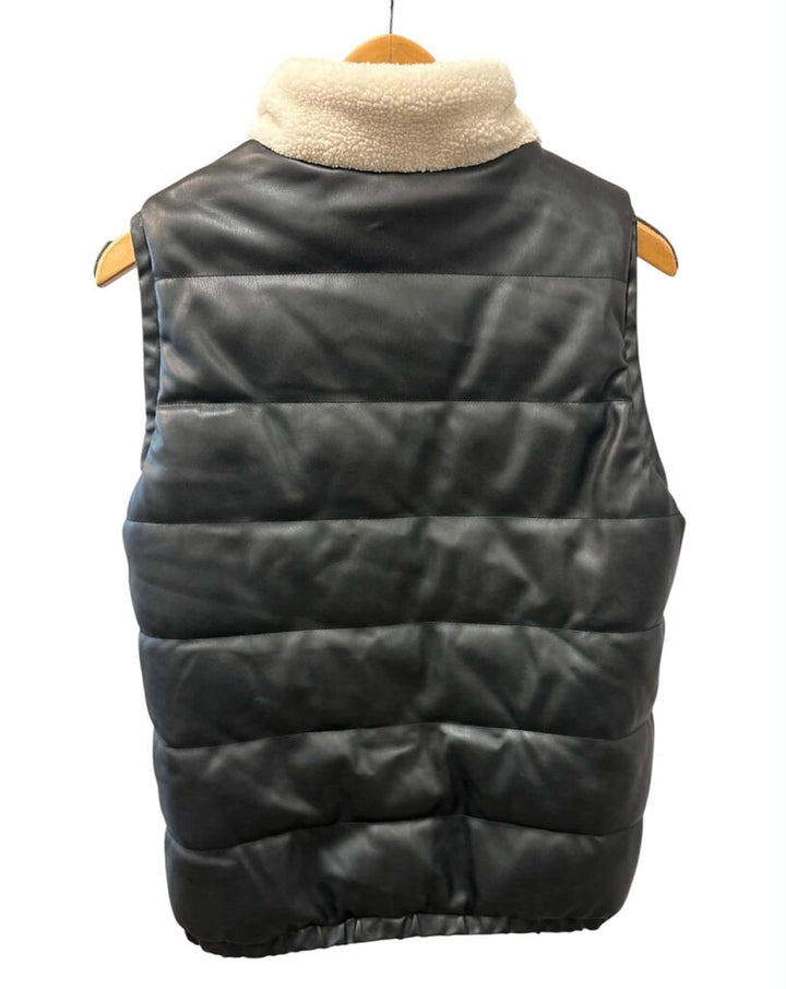 Rebecca Minkoff Reversible Faux Leather Sherpa Puffer Vest - Size Medium