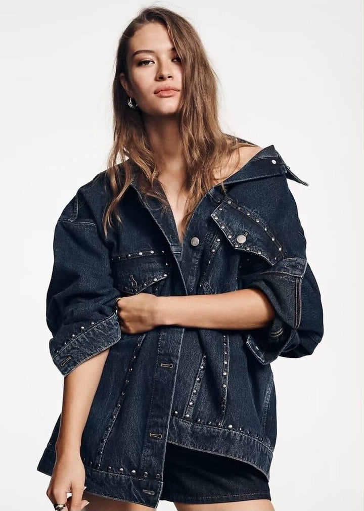 Anthropologie Pilcro The Weston Denim Boyfriend Studded Edition Jacket NWT