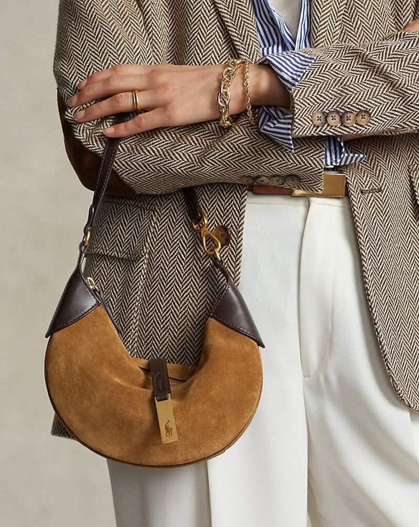 Ralph Lauren Polo ID Suede Mini Shoulder Bag in Maple (Retails $498)
