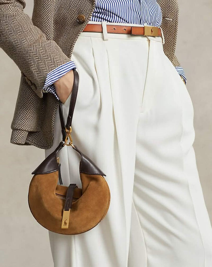 Ralph Lauren Polo ID Suede Mini Shoulder Bag in Maple (Retails $498)