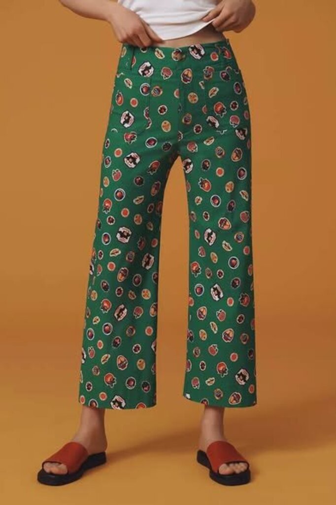 Maeve Colette Cropped Wide Leg Pants Magic Fabric Edition in Green - Size 27