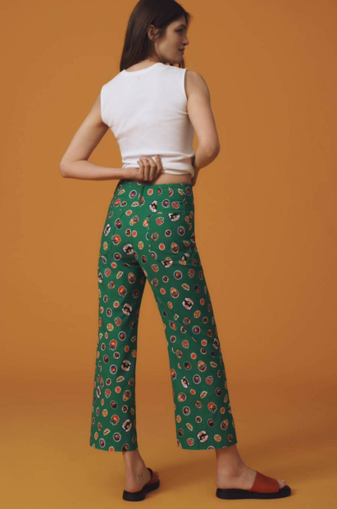 Maeve Colette Cropped Wide Leg Pants Magic Fabric Edition in Green - Size 27