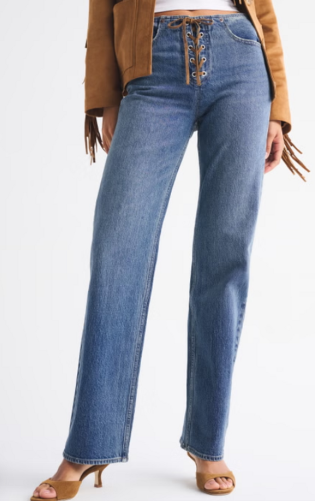 Abercrombie NWT High Rise 90s Relaxed Vegan Suede Lace Jean - Size 25