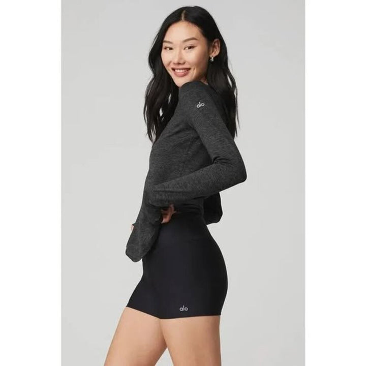 Alo Yoga Alosoft Finesse Long Sleeve Top in Dark Heather Grey - Size Small