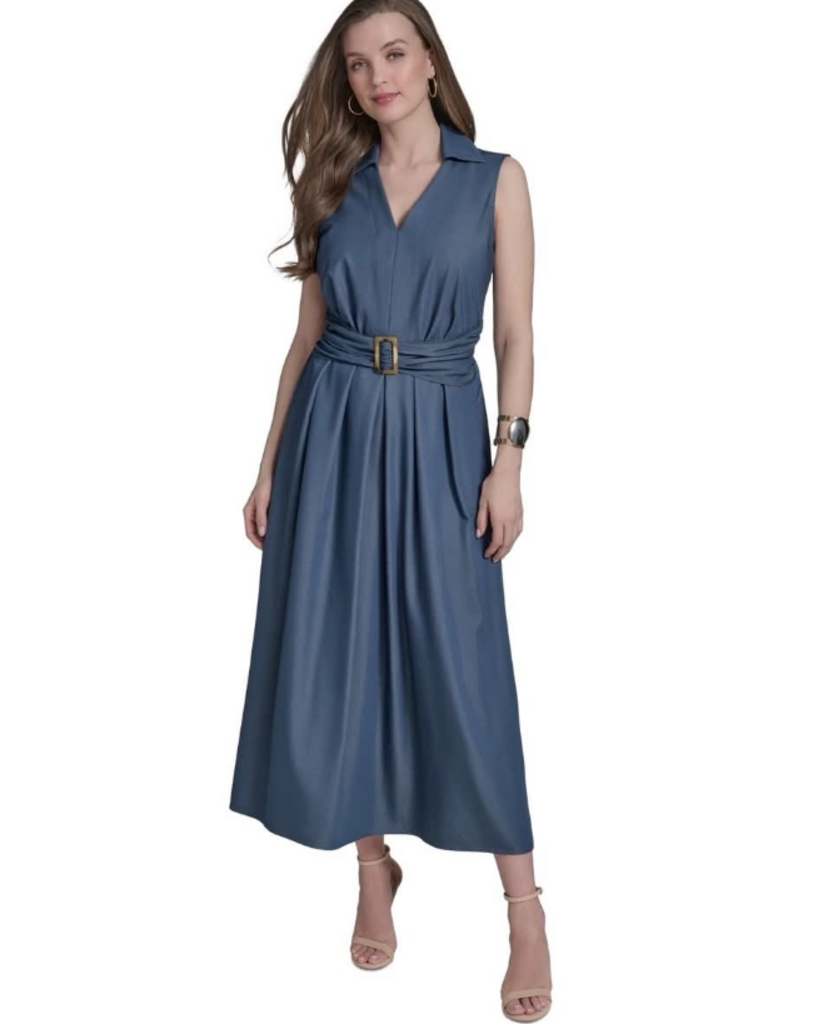 Halston Collar Neck Belted Midi Dress - Size S/M