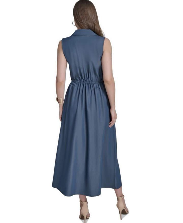Halston Collar Neck Belted Midi Dress - Size S/M