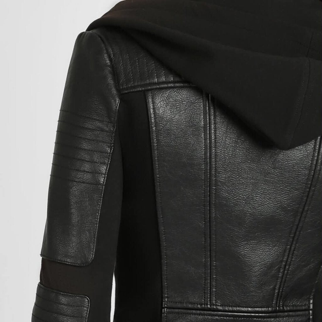 Blanc Noir Asymmetrical Hooded Moto Jacket- Size Large
