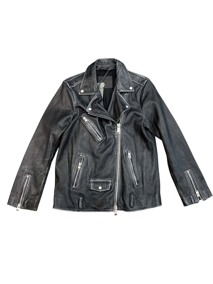All Saints NWT Washed And Distressed Leather Biker Jacket - Size Medium