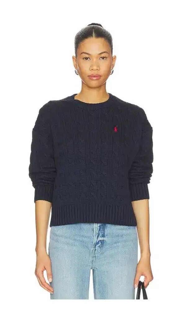 Ralph Lauren Cotton Cable Knit Crewneck Sweater in Hunter Navy - Size Medium
