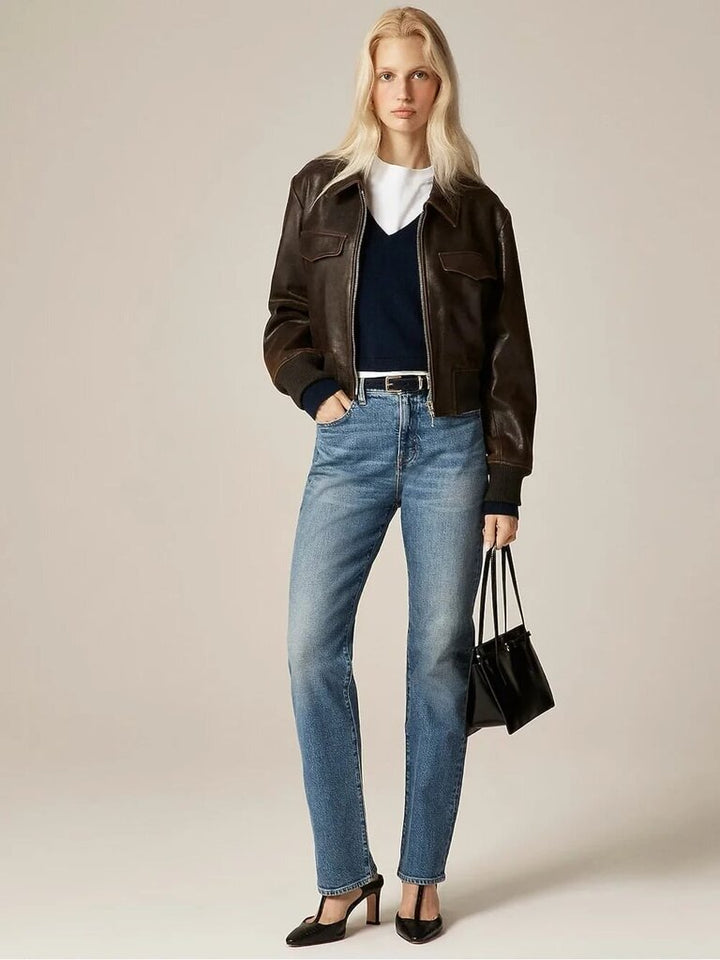 J. Crew Nipped Straight High Rise Jean in Bangkok Medium Wash - Size 32