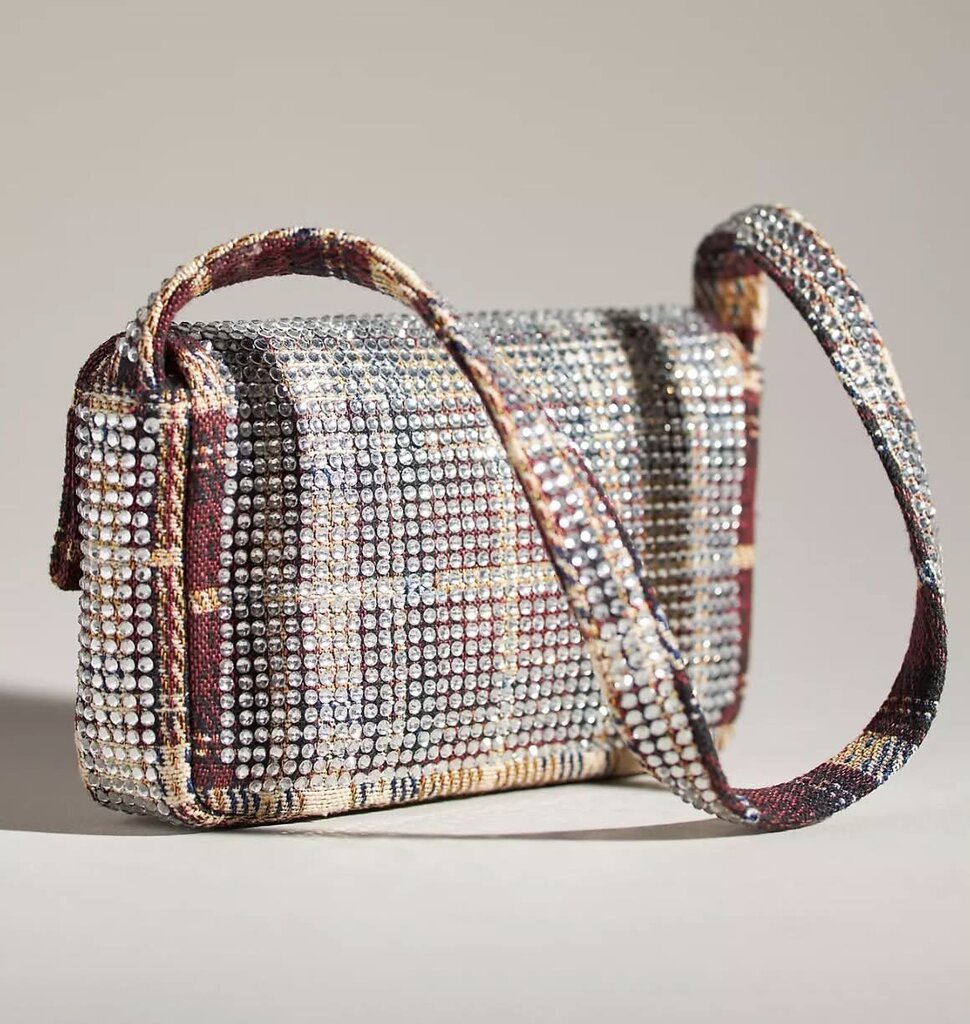 NWT Anthropologie Maeve Fiona Beaded Rhinestone Plaid Edition Bag