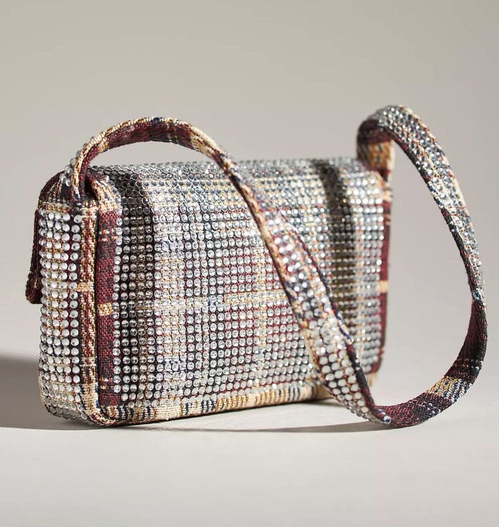 NWT Anthropologie Maeve Fiona Beaded Rhinestone Plaid Edition Bag
