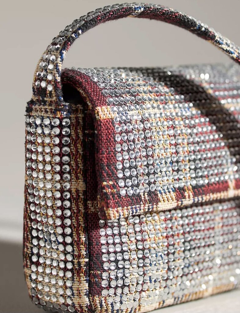 NWT Anthropologie Maeve Fiona Beaded Rhinestone Plaid Edition Bag