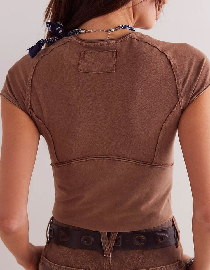 Free People NWT Protagonist Cropped Cap Sleeve Tee in Oiled Oak - Size Small