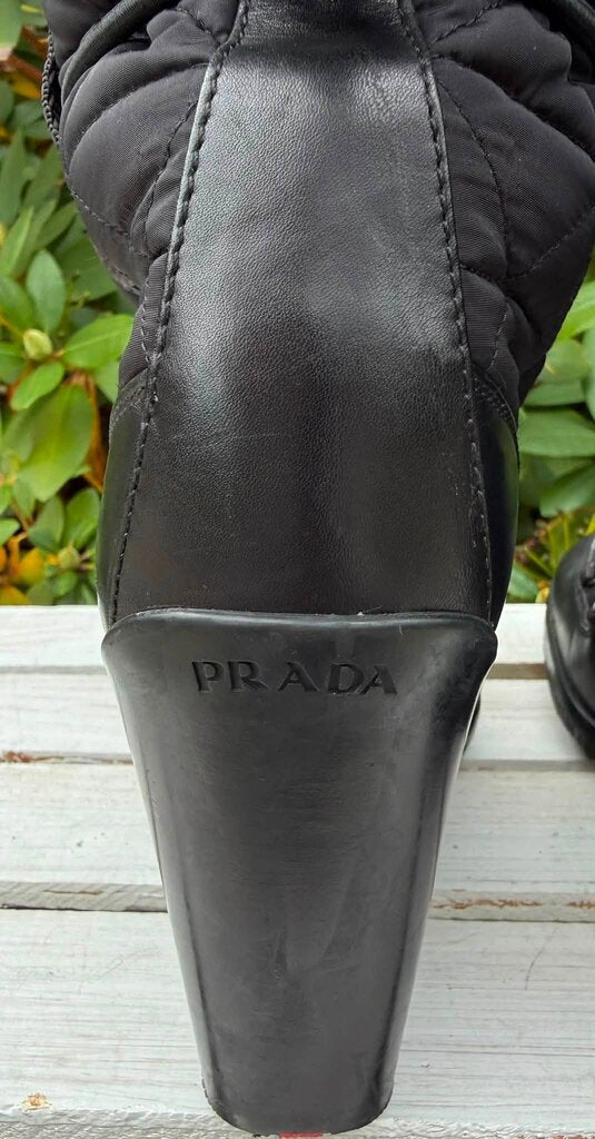 Prada Vintage Quilted Nylon Wedge Boots - Size 36.5