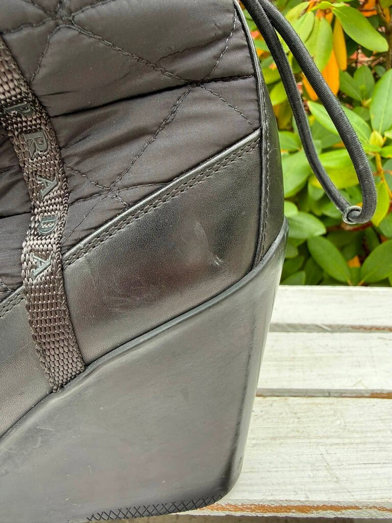 Prada Vintage Quilted Nylon Wedge Boots - Size 36.5