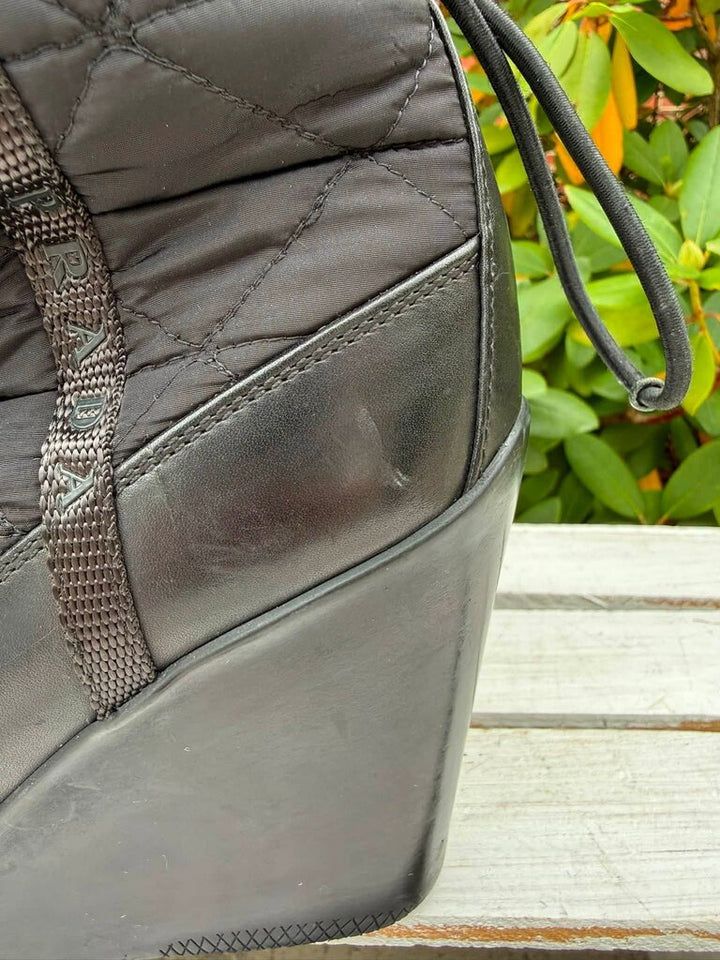 Prada Vintage Quilted Nylon Wedge Boots - Size 36.5