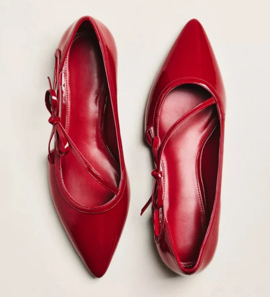 Maeve Pointed Toe Side Strap Bow Flats in Red - Size 38